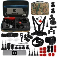 Puluz 45 in 1 Accessories Ultimate Combo Kits with Camouflage Eva Case Chest Strap  Suction Cup Mount 3-Way Pivot Arms J-Hook Buckle Wrist Helmet Surface Mounts Tripod Adapter Storage Bag Handlebar Wrench for Gopro Hero11 Black / Hero10 Hero9