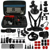 Puluz 45 in 1 Accessories Ultimate Combo Kits with Eva Case Chest Strap  Suction Cup Mount 3-Way Pivot Arms J-Hook Buckle Wrist Helmet Surface Mounts Tripod Adapter Storage Bag Handlebar Wrench for Gopro Hero11 Black / Hero10 Hero9 He