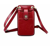 Sjb68 Genuine Leather Mini Crossbody Mobile Phone Bag for LadiesWine Red