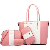 20822 4 in 1 Fashion Diagonal Handbags Pu Large-Capacity BagPink White