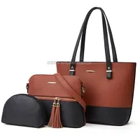 3 in 1 Fashion Simple Lady Diagonal Large Capacity Handbag Letter BagBrown  Black