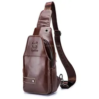 Bull Captain 087 Men Leather Shoulder Bag First-Layer Cowhide Sports Chest BagBrown