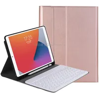 Ya870B Detachable Lambskin Texture Round Keycap Bluetooth Keyboard Leather Tablet Case with Pen Slot  Stand For Samsung Galaxy Tab S7 T870 / T875 11 inch 2020Rose Gold