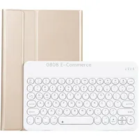 Yak10 2 in 1 Detachable Round Keycap Bluetooth Keyboard  Lambskin Texture Tpu Protective Leather Tablet Case with Holder for Lenovo Qitian K10 Tb-X6C6XGold