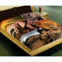 Akrila segas gultas pārklājs 155X220 3D Fluff 41 Safari Lion Elephant Leopard 1640271