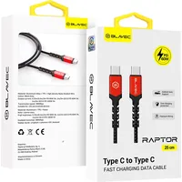 Blavec Cable Raptor braided - Type C to Pd 60W 3A 0,25 metres Cra-Cc3Br025 black-red Kabav1642
