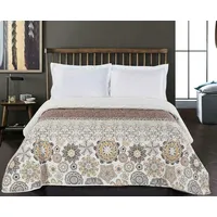 Decoking Dekoratīvs gultas pārklājs 200X220 Alhambra brūns oranžs balts divpusējs ar ziedu ornamentiem 5000573