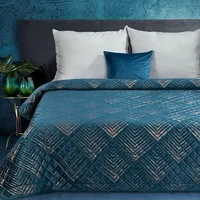 Dekoratīvais gultas pārklājs 170X210 Victoria 1 tumši zila zelta velūra ģeometrija 392056