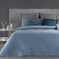 Dekoratīvais gultas pārklājs 220X240 Sofia 2 zila velūra ģeometrija 380270
