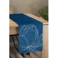 Galdauta galda celiņš 35X220 Blink 12 tumši zils zelta velūra lotosa zieds 389611