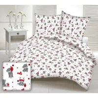 Kokvilnas gultas veļa 110X140 1536E balts rotaļu lācītis, sarkani miega tērpi 1948182