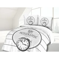 Kokvilnas gultas veļa 160X200 Mēs tikai guļam netraucējiet modinātājs pulkstenis balts pelēks 61441/1 Vintage 1273000