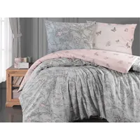 Kokvilnas gultasveļa 160X200 Paradīzes pelēki rozā pūderziedi tauriņi Cottonlove Exclusive 4 2301635