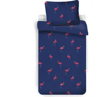 Mikrošķiedras gultas veļa 140X200 Flamingos tumši zila rozā spilvendrāna 70X90 2351838