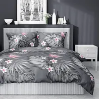 Satīna gultasveļa 160X200 3641 B pelēkas rozā palmu lapas ziedi Paradīzes putns Strelicia Home Satin 3 2301031