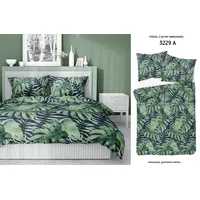Satīna gultasveļa 220X200 Monstera palmu lapas 3229 Tumši zila zaļa 2049969