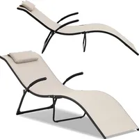Uniprodo Saliekams dārza pludmales krēsls ar galvas balstu Wave līdz 160 kg bēšs 10250495