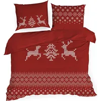 Ziemassvētku gultasveļa 160X200 Noel 01 sarkanā ziemeļbrieža sniega bumbiņas satīns Saint 23 430554