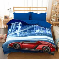 3D mikrosatīna gultas veļa 200X220 36 Red Cabriolet in the City at Night 0029 1949539