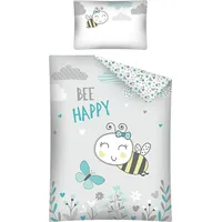 Bērnu gultas veļa 100X135 Bišu baltas pelēkas tirkīza bites gultai, abpusējas 2816 B 2040816