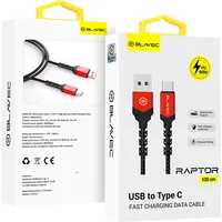 Blavec Cable Raptor braided - Usb to Type C Pd 66W 6A 1 metre Cra-Uc6Br10 black-red Kabav1615
