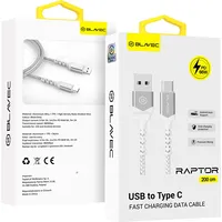 Blavec Cable Raptor braided - Usb to Type C Pd 66W 6A 2 metres Cra-Uc6Ws20 white-silver Kabav1619