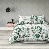 Decoking Kokvilnas gultas veļa 160X200 Averi Botanique Tropical Dream baltas zaļas monsteras palmu lapas 5000587