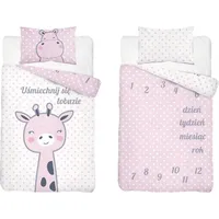 Kokvilnas gultas veļa 100X135 3444 B Žirafe rozā Hipcio Smile rascal 0952 spilvendrāna 40X60 bērnu žirafe 2330560