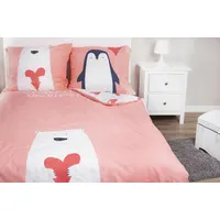 Kokvilnas gultas veļa 160X200 Lācīšu pingvīnu sirsniņas balta rozā jauniešu valentīna Bawelove 002 7200 1520764