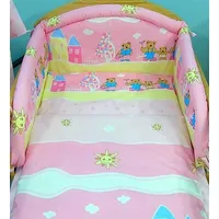 Kokvilnas gultasveļa 140X200 rozā Lācīšu ģimene dārzā ar pogām Zema cena 1641407
