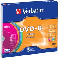 Matricas Dvd-R Azo Verbatim 4.7Gb 16X Colour, 5 Pack Slim 43557V