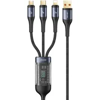 Usams Kabel pleciony U83 3W1 66W 1,2M Digital Display Pd Fast Charge Lightning microUSB Usb-C czarny black Sj582Usb01 Us-Sj582