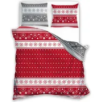 Ziemassvētku gultasveļa 220X200 Scandic 029 sniega bumbiņas punktiņi, sirsniņas, sarkana, pelēka, abpusēja 152957