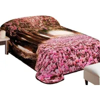 Akrila segas gultas pārklājs 155X220 3D Fluff 29 Pink Pļava zem kokiem meža ziedi koki 1640807