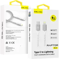 Blavec Cable Raptor braided - Type C to Lightning Pd 20W 2,4A 0,5 metres Cra-Cl24Ws05 white-silver Kabav1667