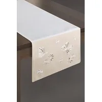 Dekoratīvais galdauts 40X140 Liberty balts bēšs izšūts ažūra tauriņu ziedi 1168107
