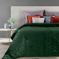 Dekoratīvais gultas pārklājs 220X240 Ariel 2 zaļš tumšs samts ar ģeometrisku rakstu 367945