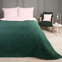 Dekoratīvais gultas pārklājs 240X220 Tara zaļš tumši rozā pūdervelūra abpusējs 1274510