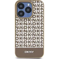 Dkny Pu Leather Repeat Pattern Bottom Stripe Magsafe Case for iPhone 15 Pro Brown Dkhmp15Lpsospw