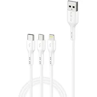 Foneng X36 3In1 Usb to Usb-C  Lightning Micro Cable, 2.4A, 2M White 3 In 1 /