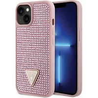 Guess Rhinestones Triangle Metal Logo Case for iPhone 14 Pink Guhcp14Shdgtpp
