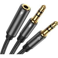 Joyroom Aux splitter audio cable 3,5 mm mini jack Female - 2X Male microfon and headphones 0,2M black Sy-A05