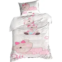 Kokvilnas gultas veļa 100X135 Bērni 13 Bears balta rozā spilvendrāna 40X50 gultiņai 424509