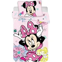 Kokvilnas gultas veļa 100X135 Mini Mouse 7783 Minnie rozā ziedi bērnu spilvendrānai 40X60 5300736
