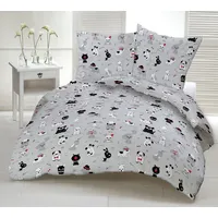 Kokvilnas gultasveļa 100X135 1242E pelēki suņi balti melni kubi sarkani 18A 1943565
