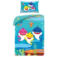 Kokvilnas gultasveļa 100X135 Baby Shark, laimes haizivju zivs, zila, bērnu gultiņai 7746 154510