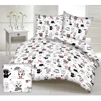 Kokvilnas gultasveļa 110X140 1526E balts kaķis kaķēns kaķēni peles lietussargi brilles sarkanas 1948062
