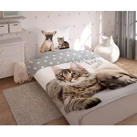 Kokvilnas gultasveļa 160X200 3361 Sweet Kitty Dog kaķis suns zvaigznes balts pelēks 2049903