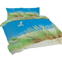 Kokvilnas gultasveļa 160X200 Seagulls pludmales zāle zila zaļa Universāls Tm091908