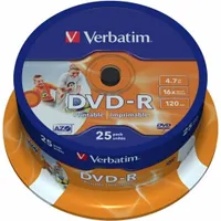 Matricas Dvd-R Azo Verbatim 4.7Gb 16X Wide Printable Id Brand 25 Pack Spindle 43538V